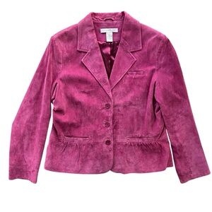 Pursuits Ltd Womens L Pink Genuine Suede Leather Collar Button Blazer Jacket Vtg